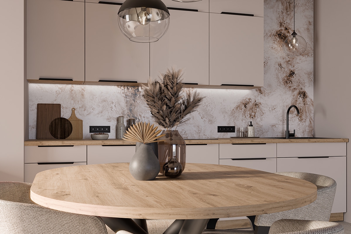 Kuchyňská linka Arvani 310x180 cm - kašmír / dub artisan Komplet nábytku kuchennych Arvani 310x180cm - kašmír / dub artisan