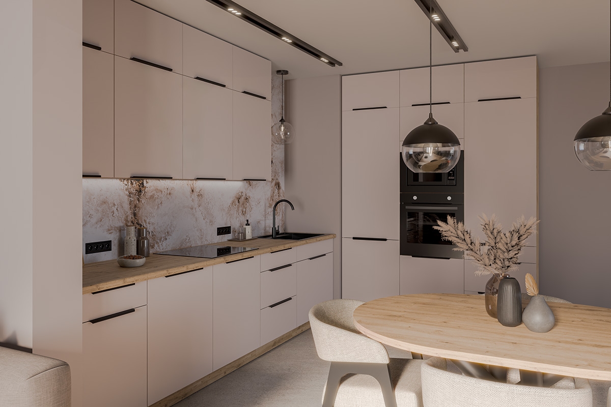 Kuchyňská linka Arvani 310x180 cm - kašmír / dub artisan Komplet nábytku kuchennych Arvani 310x180cm - kašmír / dub artisan