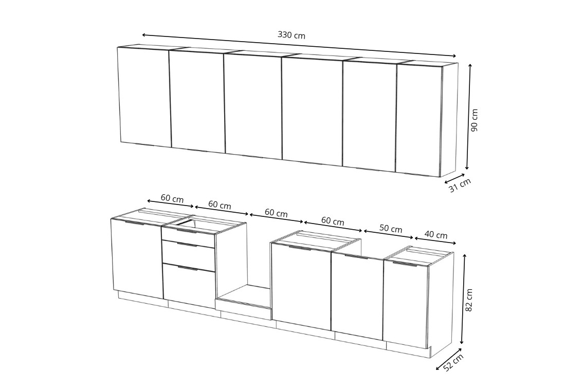 Kuchyňská linka Arvani 330 cm - kašmír / dub artisan Komplet nábytku kuchennych Arvani 330cm - kašmír / dub artisan