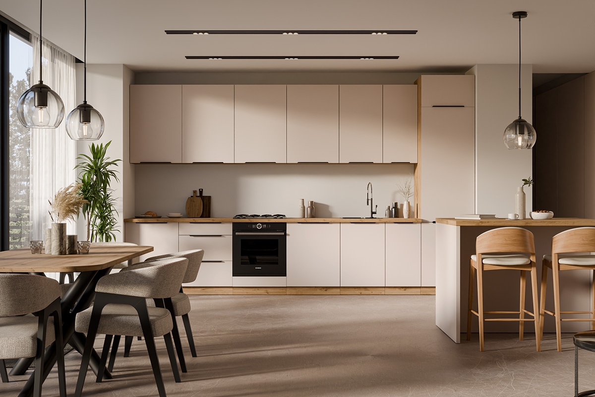 Kuchyňská linka Arvani 390 cm - kašmír / dub artisan Komplet nábytku kuchennych Arvani 390cm - kašmír / dub artisan