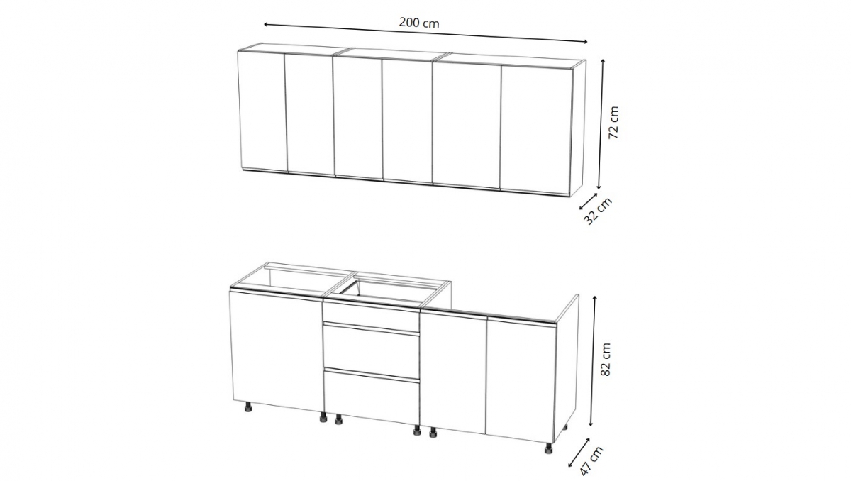 Kuchyňská sestava Aspen 200 cm – šedý lesk Komplet nábytku kuchennych Aspen 200cm - šedý lesk