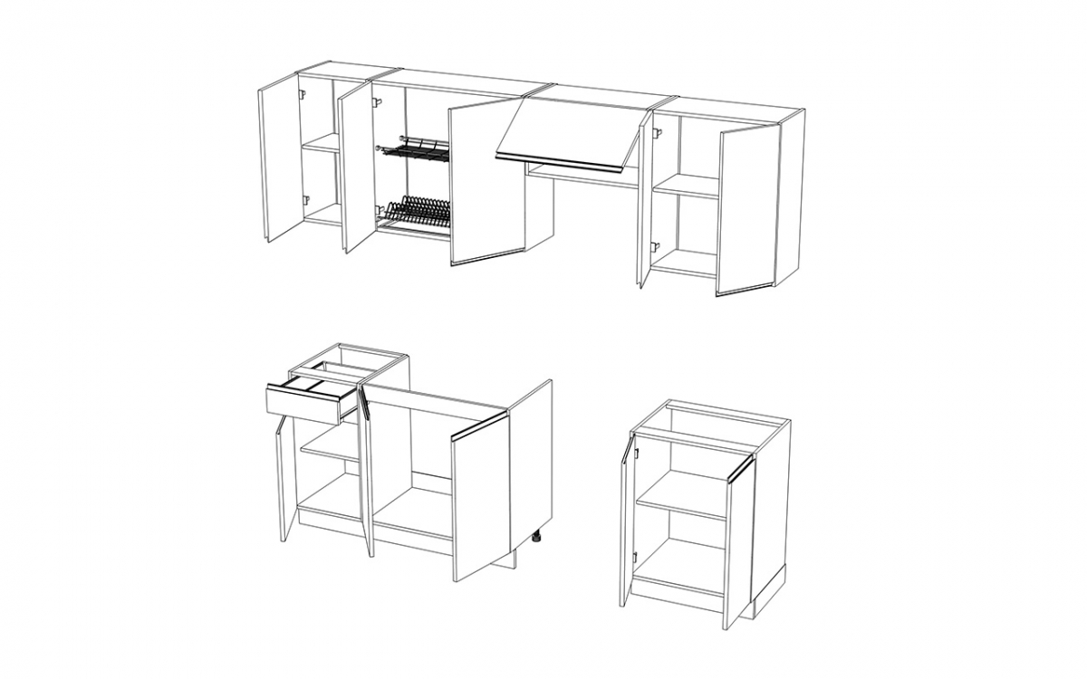 Komplet nábytku kuchennych Aspen 240cm z cokolem - bílý lesk Komplet nábytku kuchennych Aspen 240cm z cokolem - bílý lesk