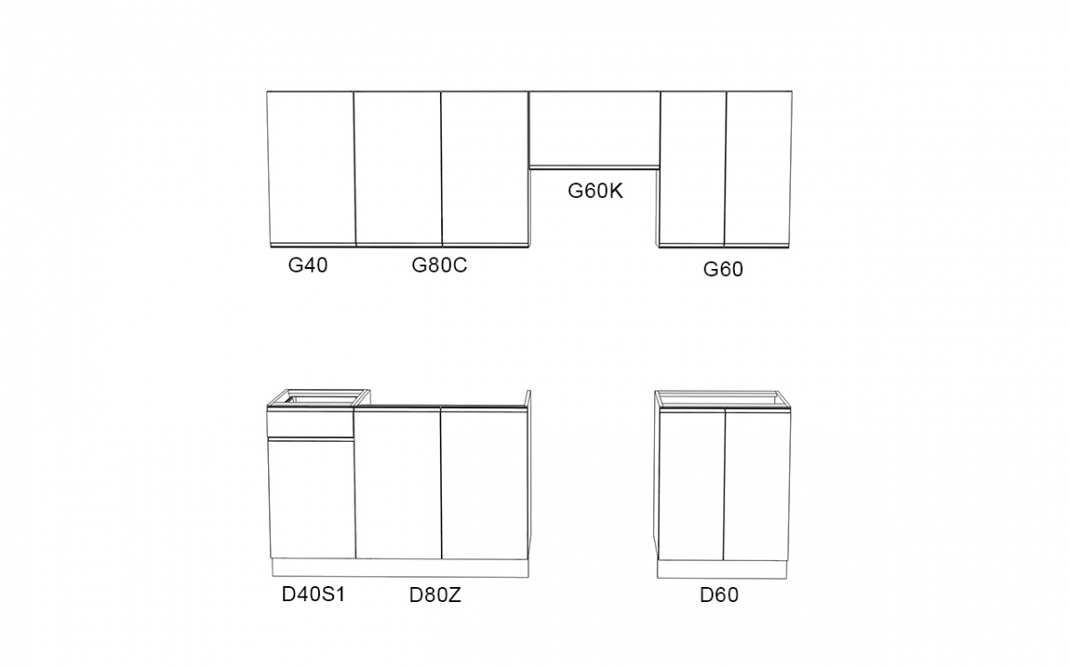 Komplet nábytku kuchennych Aspen 240cm z cokolem - bílý lesk Komplet nábytku kuchennych Aspen 240cm z cokolem - bílý lesk