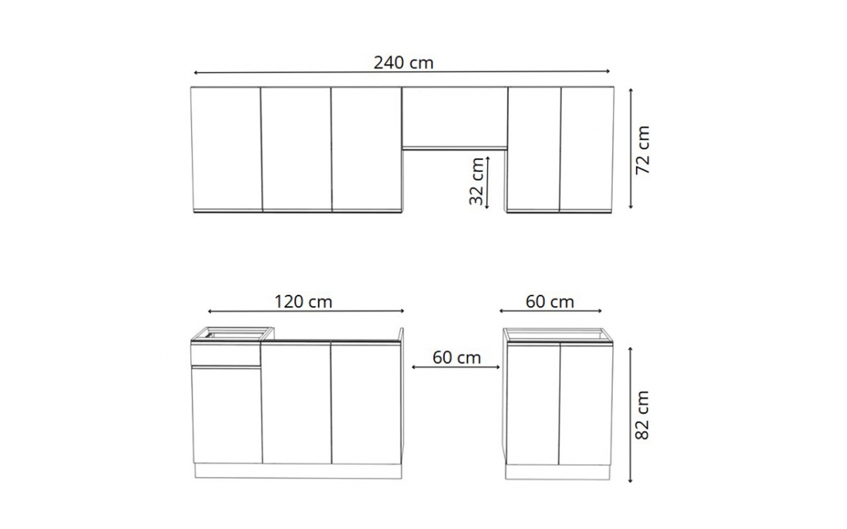 Komplet nábytku kuchennych Aspen 240cm z cokolem - bílý lesk Komplet nábytku kuchennych Aspen 240cm z cokolem - bílý lesk