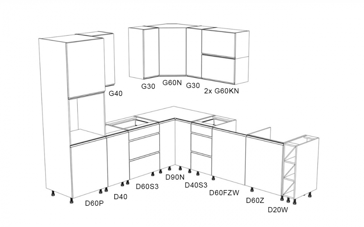 Kuchyňská sestava Aspen 250x270 cm – bílý lesk Komplet nábytku kuchennych Aspen 250x270cm - bílý lesk