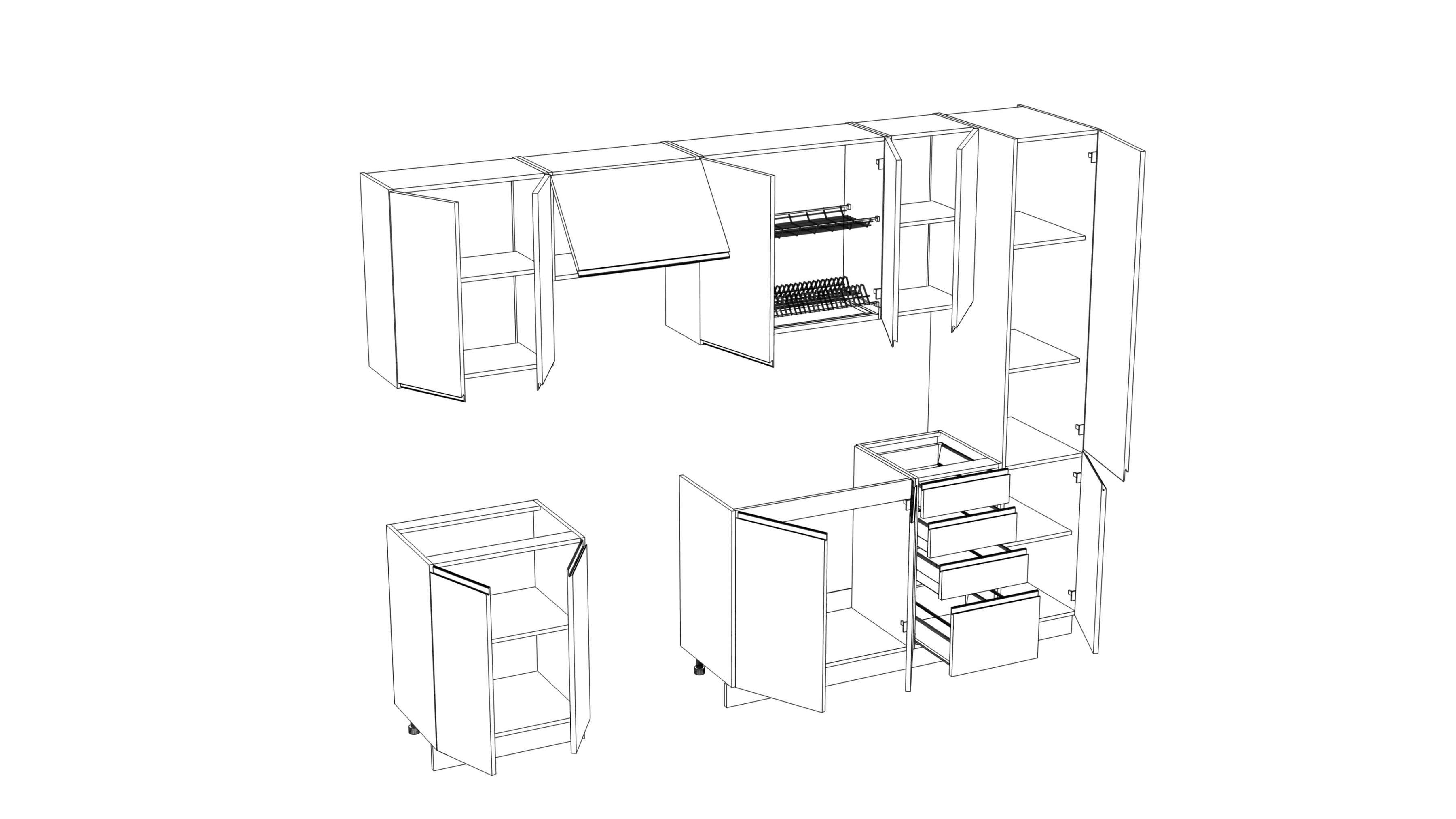Komplet nábytku kuchynského Aspen 280cm z cokolem - biely lesk Komplet nábytku kuchynského Aspen 280cm z cokolem - biely lesk