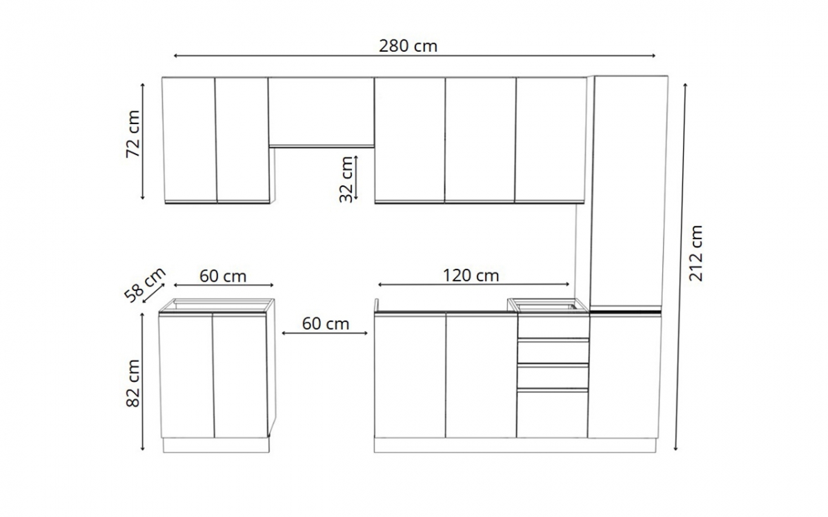 Komplet nábytku kuchynského Aspen 280cm z cokolem - biely lesk Komplet nábytku kuchynského Aspen 280cm z cokolem - biely lesk