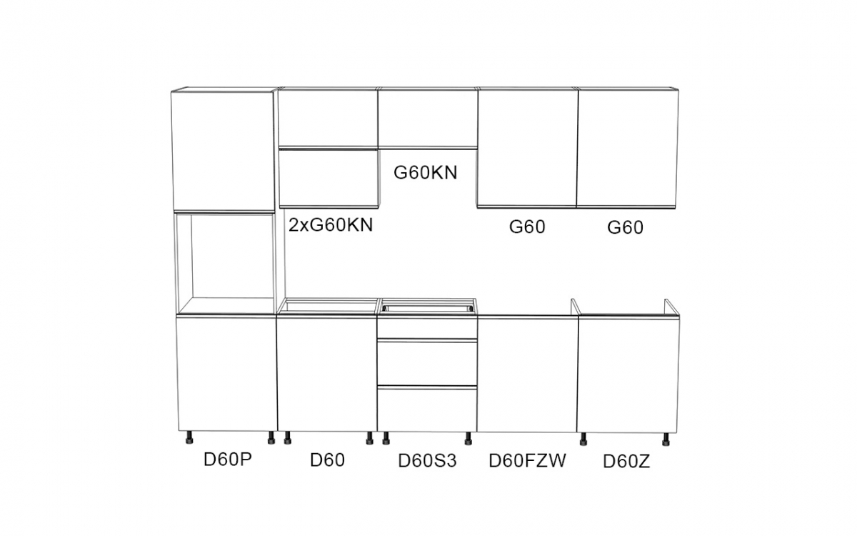 Kuchyňská sestava Aspen 300 cm – bílý lesk Komplet nábytku kuchennych Aspen 300cm - bílý lesk