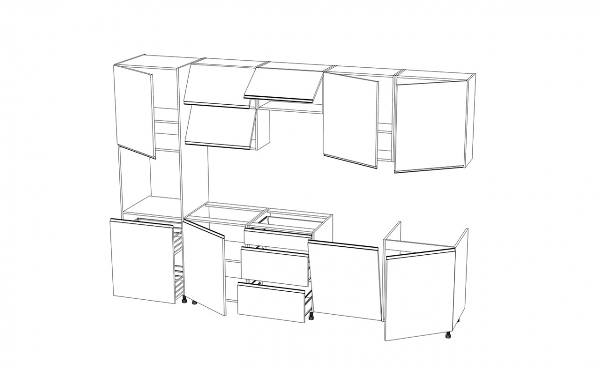 Kuchyňská sestava Aspen 300 cm – šedý lesk Komplet nábytku kuchennych Aspen 300cm - šedý lesk