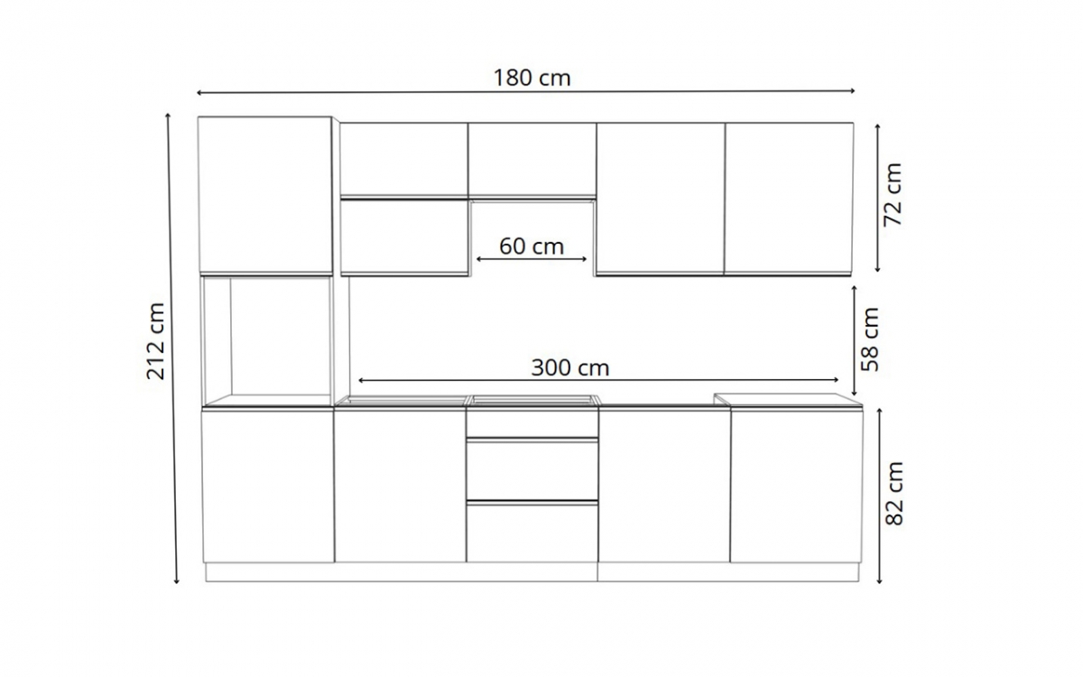 Komplet nábytku kuchennych Aspen 300cm z cokolem - bílý lesk Komplet nábytku kuchennych Aspen 300cm z cokolem - bílý lesk