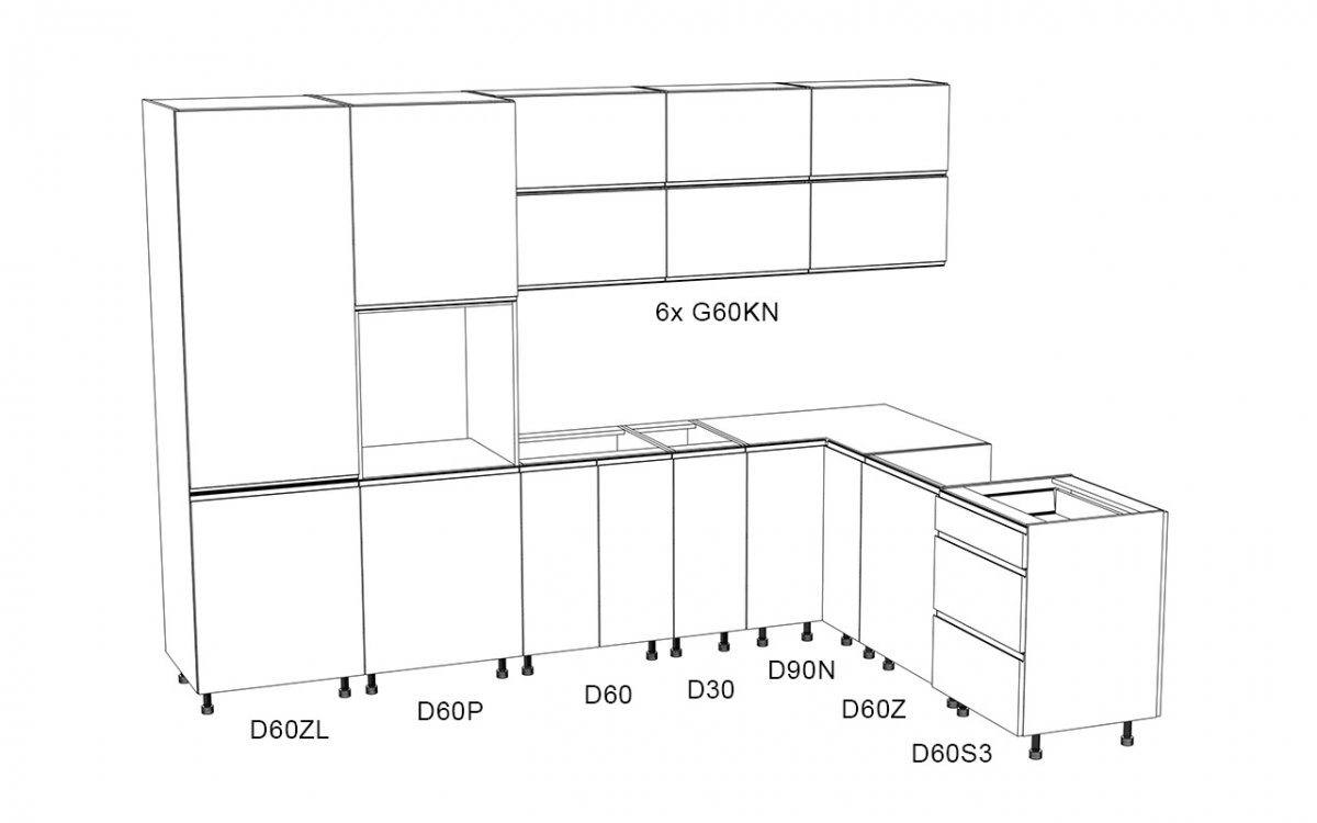 Kuchynská zostava Aspen 300x210 cm - sivý lesk Komplet nábytku kuchynského Aspen 300x210cm - Šedý lesk