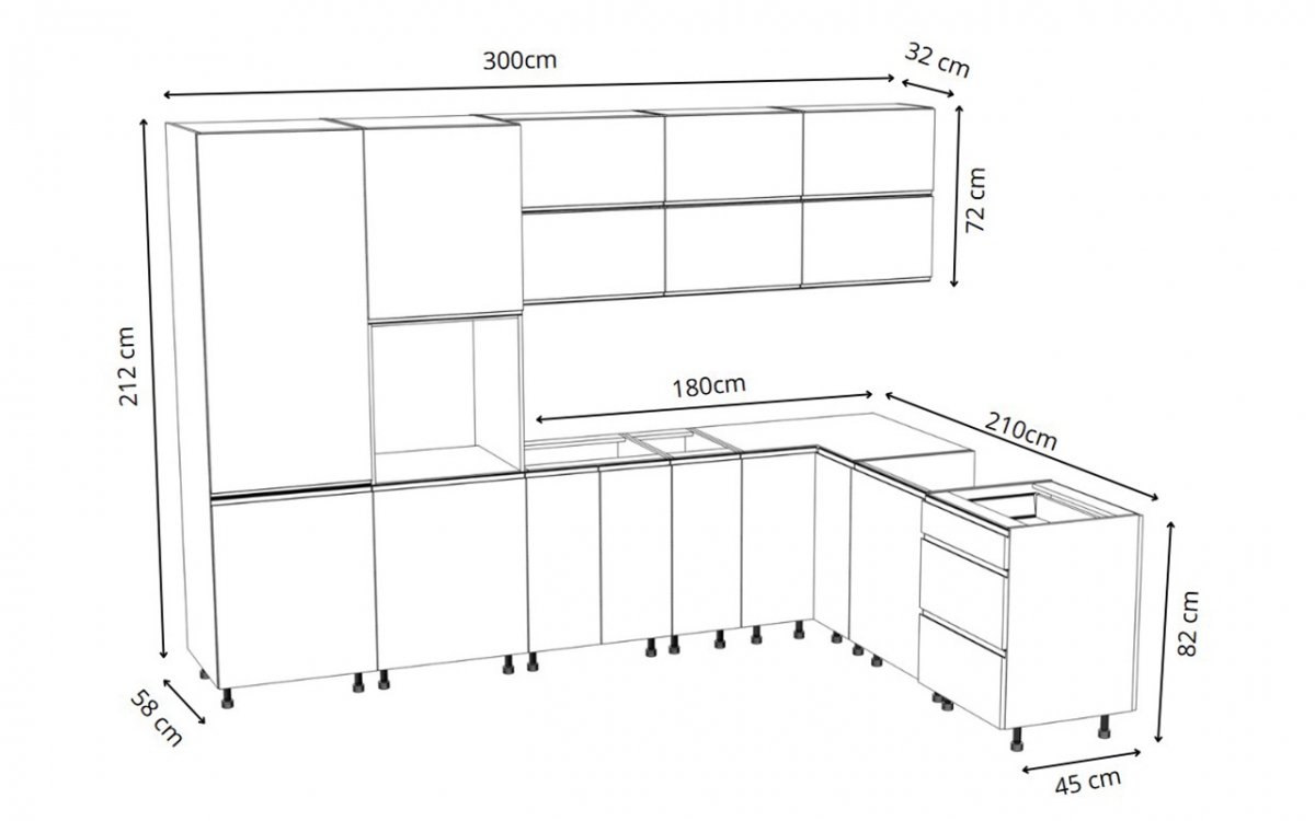 Kuchynská zostava Aspen 300x210 cm - sivý lesk Komplet nábytku kuchynského Aspen 300x210cm - Šedý lesk