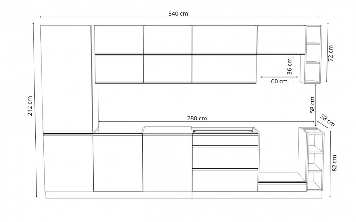 Komplet nábytku kuchennych Aspen 340cm z cokolem - bílý lesk Komplet nábytku kuchennych Aspen 340cm z cokolem - bílý lesk