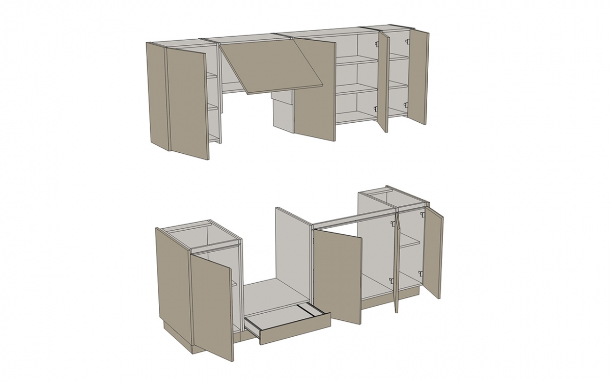 Kuchynská zostava Campari 210 cm – kamennosivá Komplet nábytku kuchynského Campari 210 cm - šedý kamienny