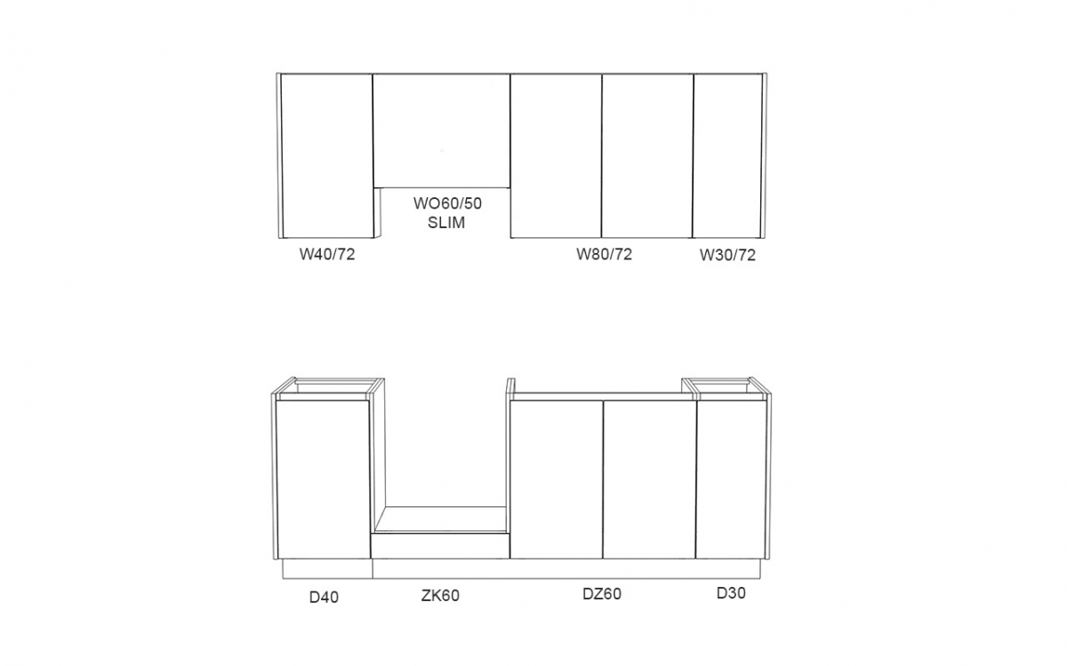 Kuchynská zostava Campari 210 cm – kamennosivá Komplet nábytku kuchynského Campari 210 cm - šedý kamienny