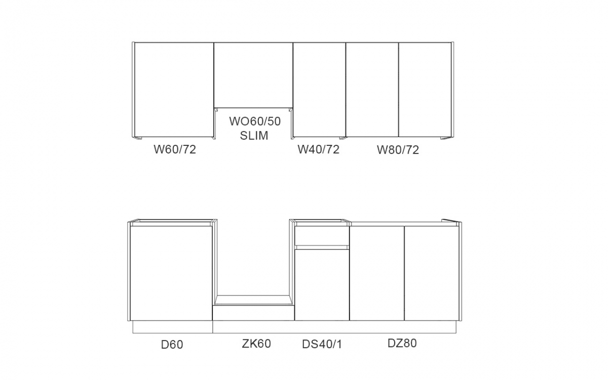 Kuchynská zostava Campari 240 cm – kremennosivá Komplet nábytku kuchynského Campari 240 cm - šedý krzemowy