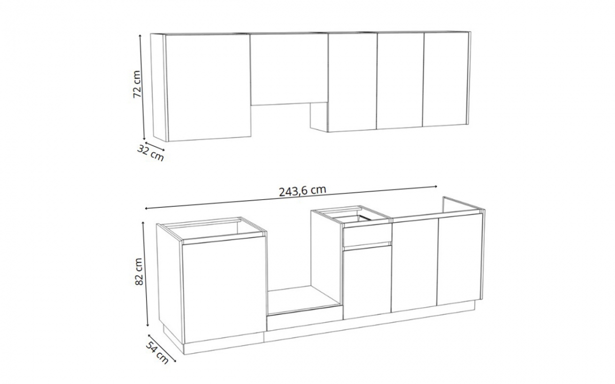 Kuchynská zostava Campari 240 cm – kremennosivá Komplet nábytku kuchynského Campari 240 cm - šedý krzemowy