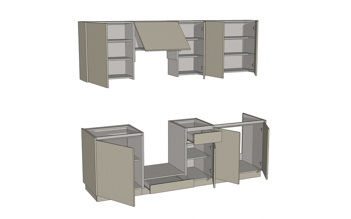 Kuchynská zostava Campari 240 cm – kremennosivá Komplet nábytku kuchynského Campari 240 cm - šedý krzemowy
