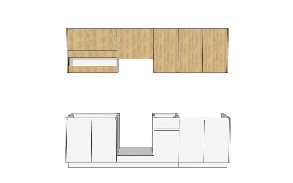 Kuchynská zostava Campari 260 cm – biely mat / prírodná hikora Komplet nábytku kuchynského Campari 260cm - biely mat / hikora prírodná
