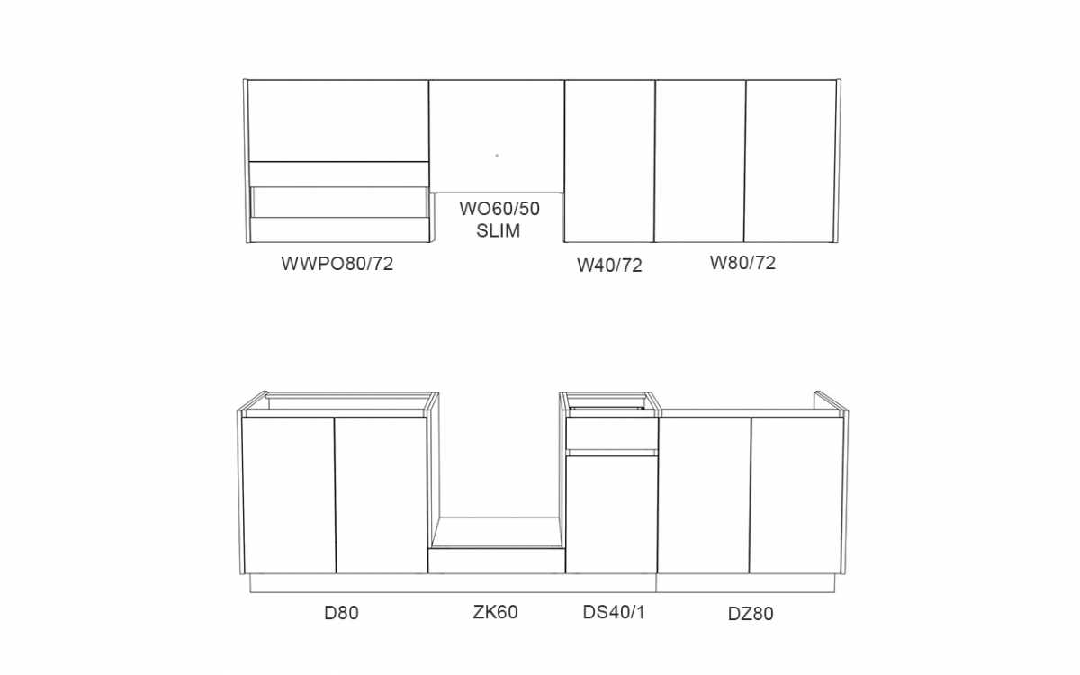 Kuchynská zostava Campari 260 cm – biely mat / prírodná hikora Komplet nábytku kuchynského Campari 260cm - biely mat / hikora prírodná