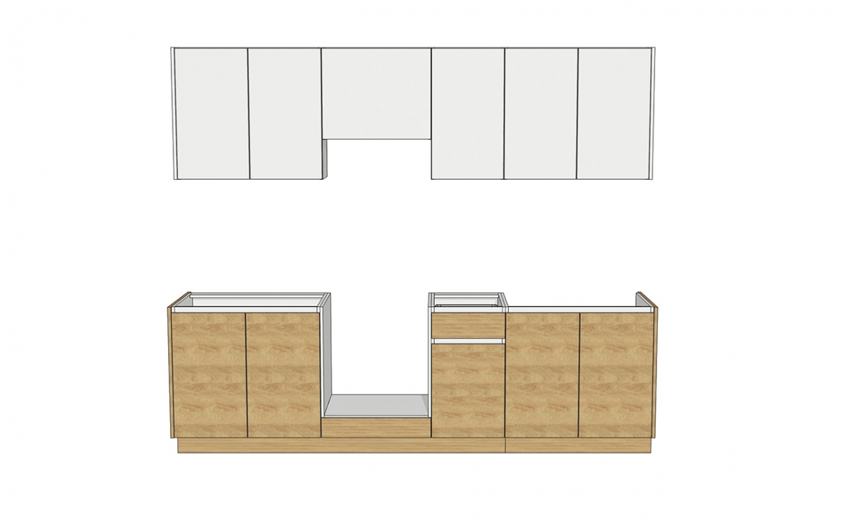 Kuchynská zostava Campari 260 cm – prírodná hikora / biely mat Komplet nábytku kuchynského Campari 260cm - hikora prírodná / biely mat
