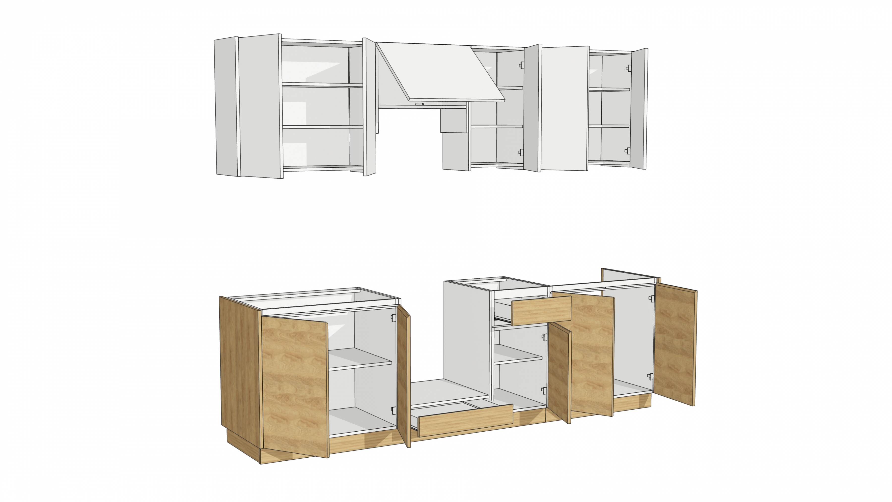 Kuchynská zostava Campari 260 cm – prírodná hikora / biely mat Komplet nábytku kuchynského Campari 260cm - hikora prírodná / biely mat