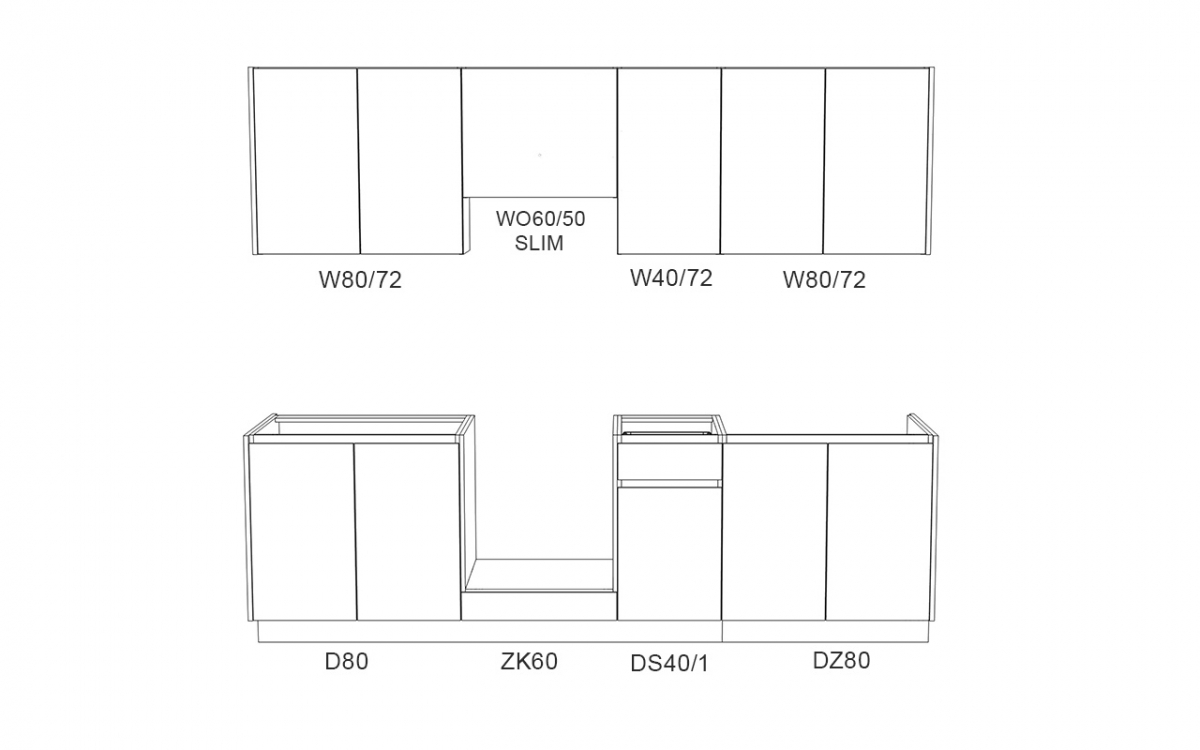 Kuchynská zostava Campari 260 cm – prírodná hikora / biely mat Komplet nábytku kuchynského Campari 260cm - hikora prírodná / biely mat
