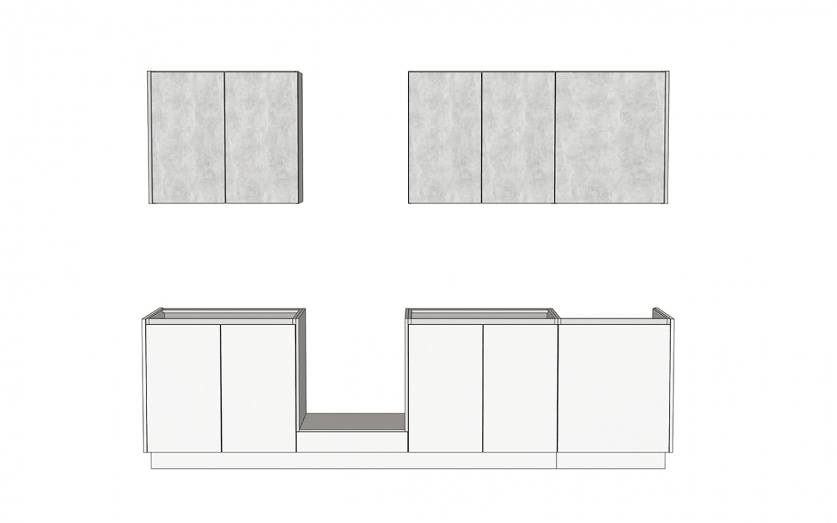 Kuchynská zostava Campari 280 cm – biely mat / svetlý betón atelier Komplet nábytku kuchynského Campari 280cm - biely mat / beton svetlý atelier