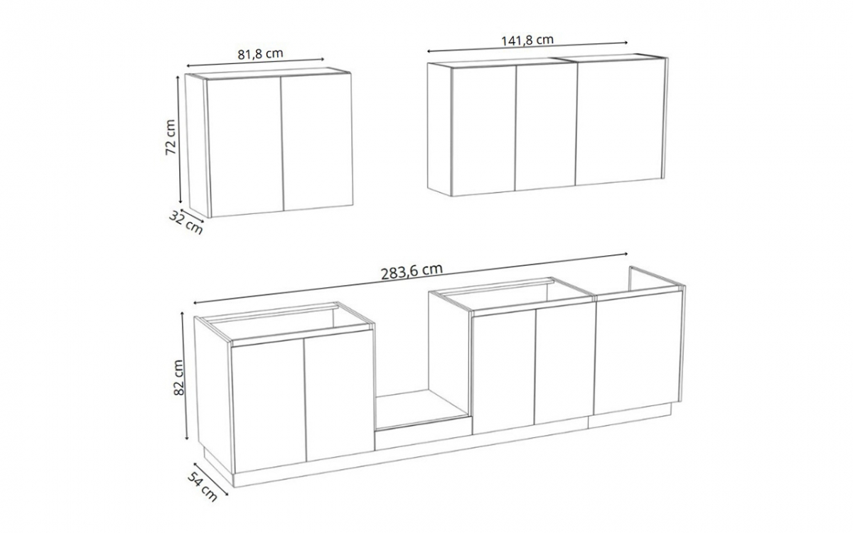 Kuchynská zostava Campari 280 cm – biely mat / svetlý betón atelier Komplet nábytku kuchynského Campari 280cm - biely mat / beton svetlý atelier