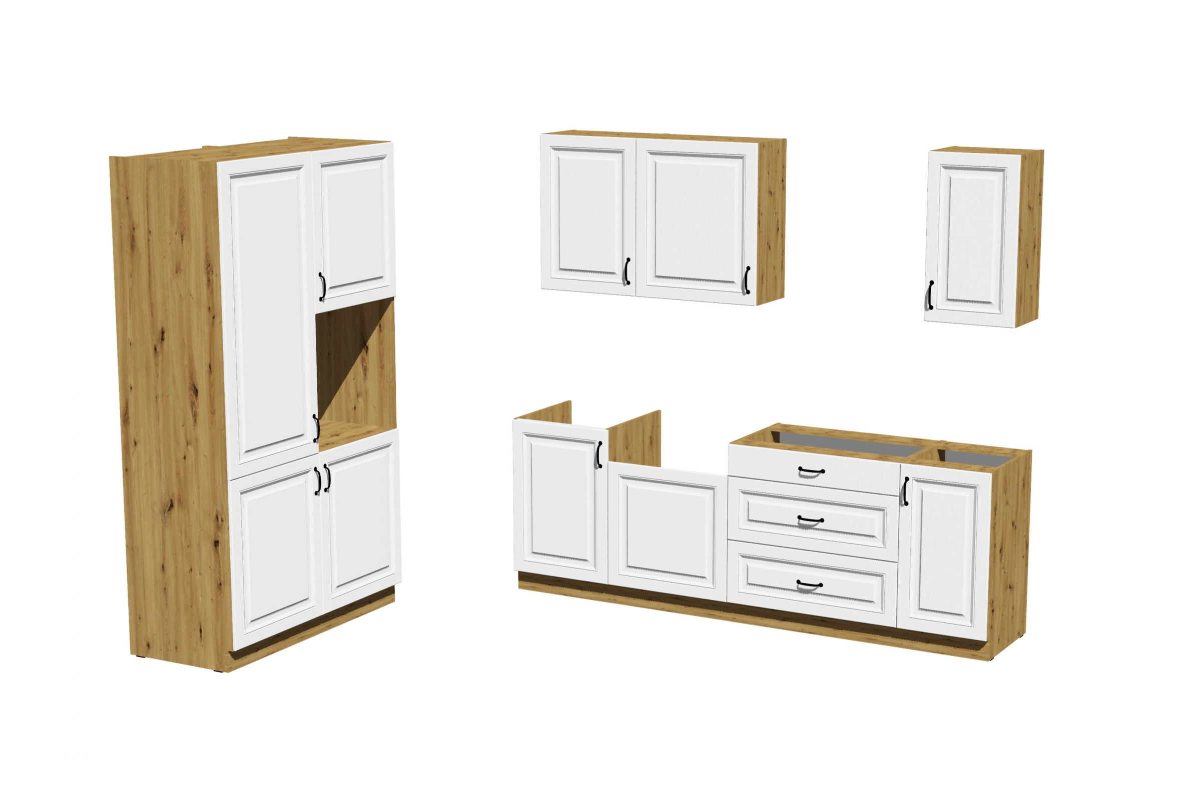 Kuchynská zostava Estella 120x230 cm - biely mat / dub artisan Komplet nábytku kuchynského Estella 120x230cm - biely mat / Dub artisan