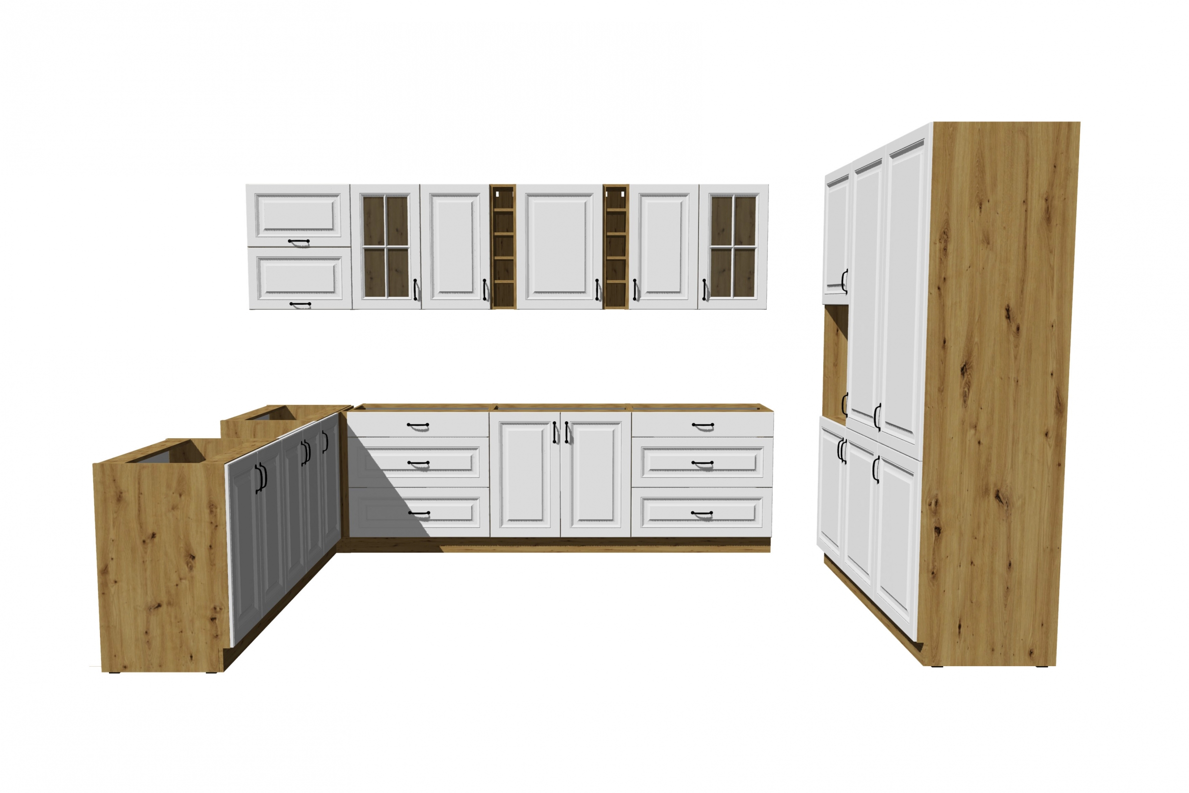 Kuchyňská sestava Estella 265x300x180 cm - dub artisan / bílý mat Komplet nábytku kuchennych Estella 265x300x180cm - dub artisan / bílý mat