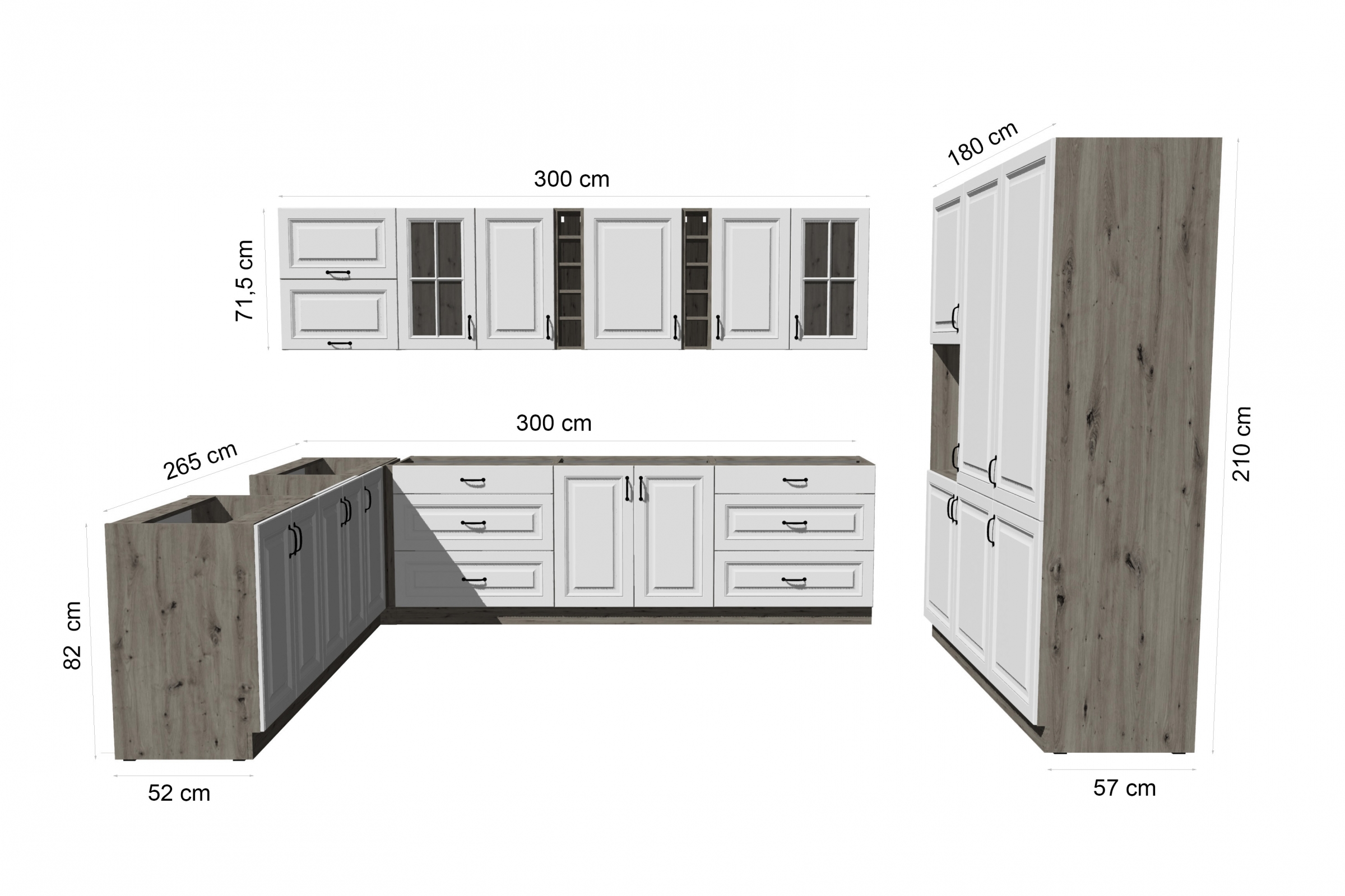 Kuchyňská sestava Estella 265x300x180 cm - dub artisan / bílý mat Komplet nábytku kuchennych Estella 265x300x180cm - dub artisan / bílý mat