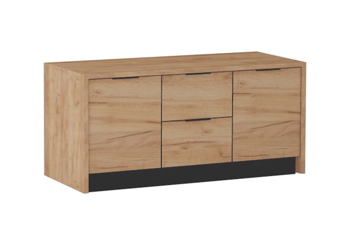 Kuchyňská sestava Kammono 380 cm s ostrůvkem – K2 dub zlatý / P4 černý mat Komplet nábytku kuchennych Kammono 380cm z wyspa - K2 dub zlatá / P4 černá mat