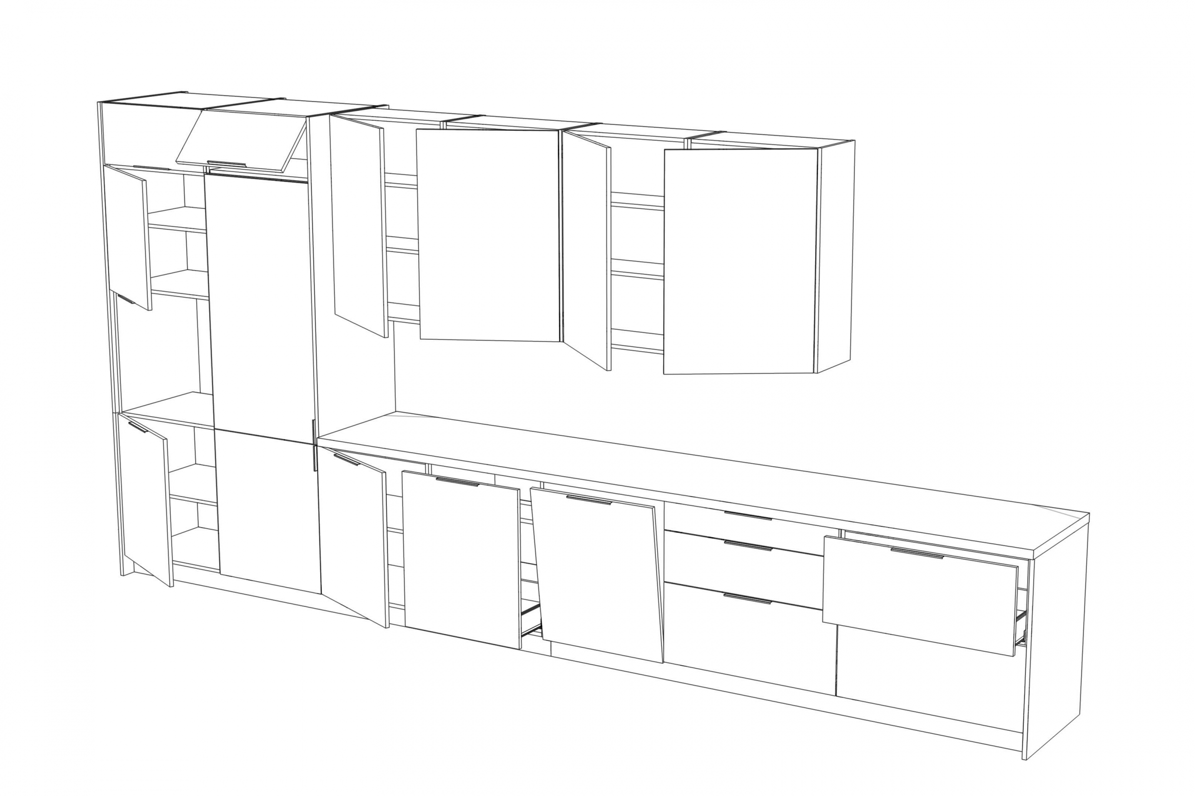 Kuchyňská sestava Kammono 460 cm – K2 dub zlatý / P4 černý mat Komplet nábytku kuchennych Kammono 460cm - K2 dub zlatá / P4 černá mat