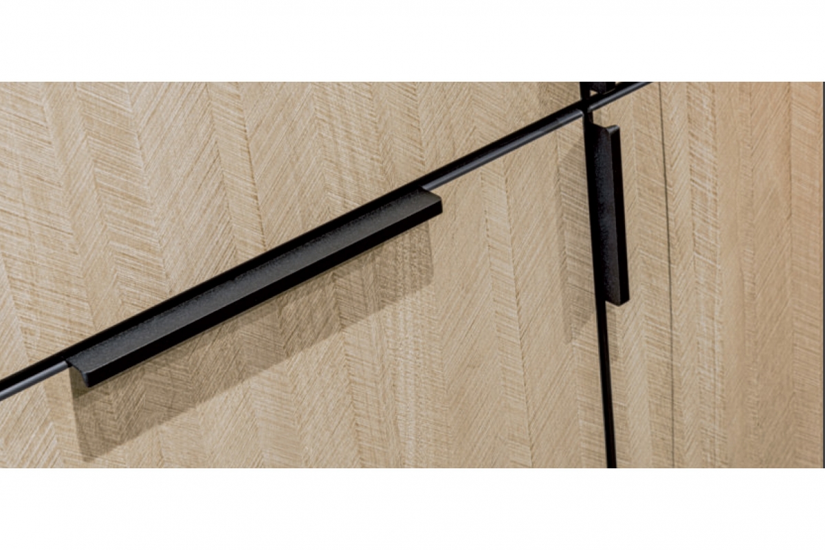 Kuchyňská sestava Kammono 460 cm – K2 dub rybí kost / P4 černý mat Komplet nábytku kuchennych Kammono 460cm - K2 jodelka / P4 černá mat