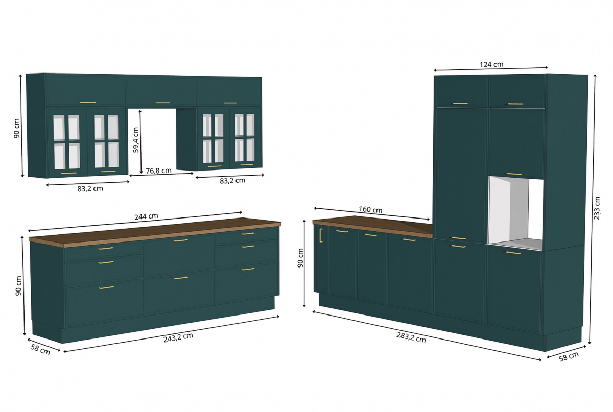 Kuchynská zostava Kammono F 243x283 cm - morská Komplet nábytku kuchynského Kammono F 243x283cm - Morský