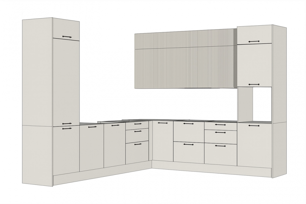 Kuchynská zostava Kammono F 320x280 cm - kašmírová / bridlicová Komplet nábytku kuchynského Kammono F 320x280cm - kašmír / skalny