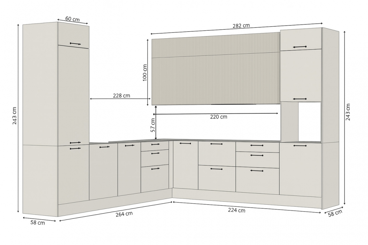 Kuchynská zostava Kammono F 320x280 cm - kašmírová / bridlicová Komplet nábytku kuchynského Kammono F 320x280cm - kašmír / skalny
