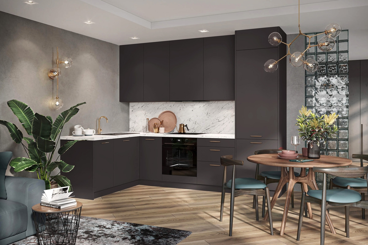 Kuchyňská linka Kammono M4 170x270 cm - bitter grafit Komplet nábytku kuchennych Kammono M4 170x270cm - bitter grafit