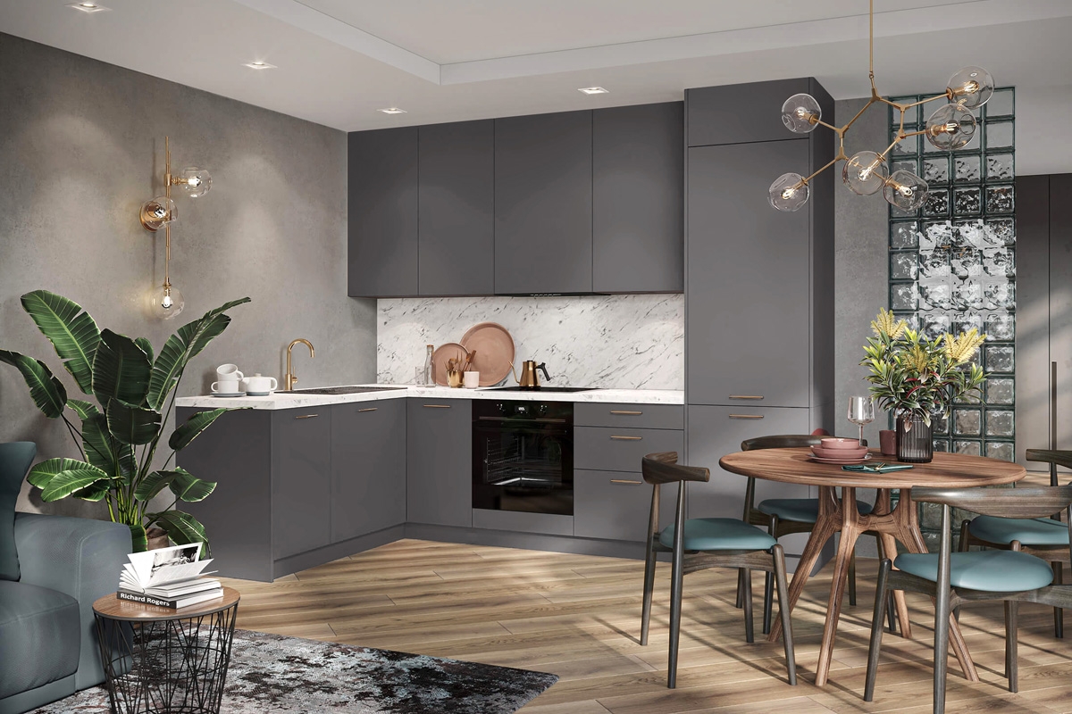 Kuchynská zostava Kammono M4 170x270 cm - royal grey Komplet nábytku kuchynského Kammono M4 170x270cm - royal grey