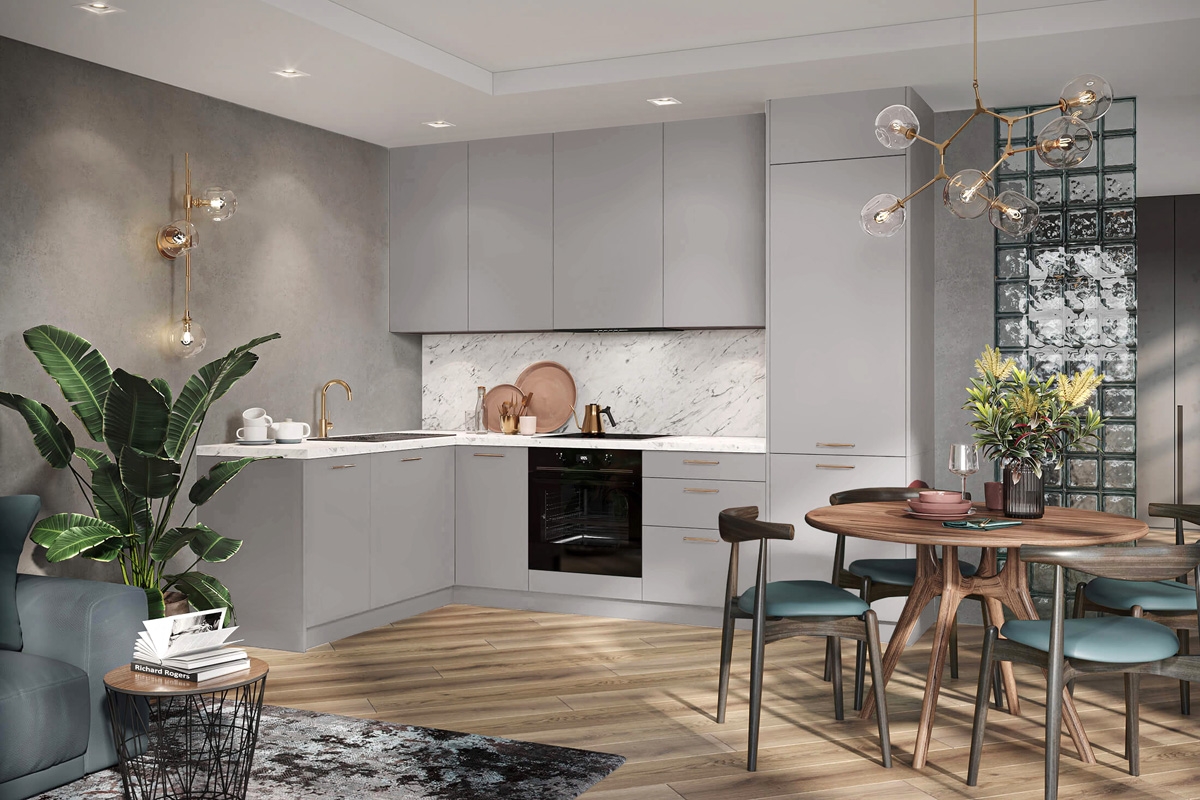 Kuchynská zostava Kammono M4 170x270 cm - safari grey Komplet nábytku kuchynského Kammono M4 170x270cm - safari grey