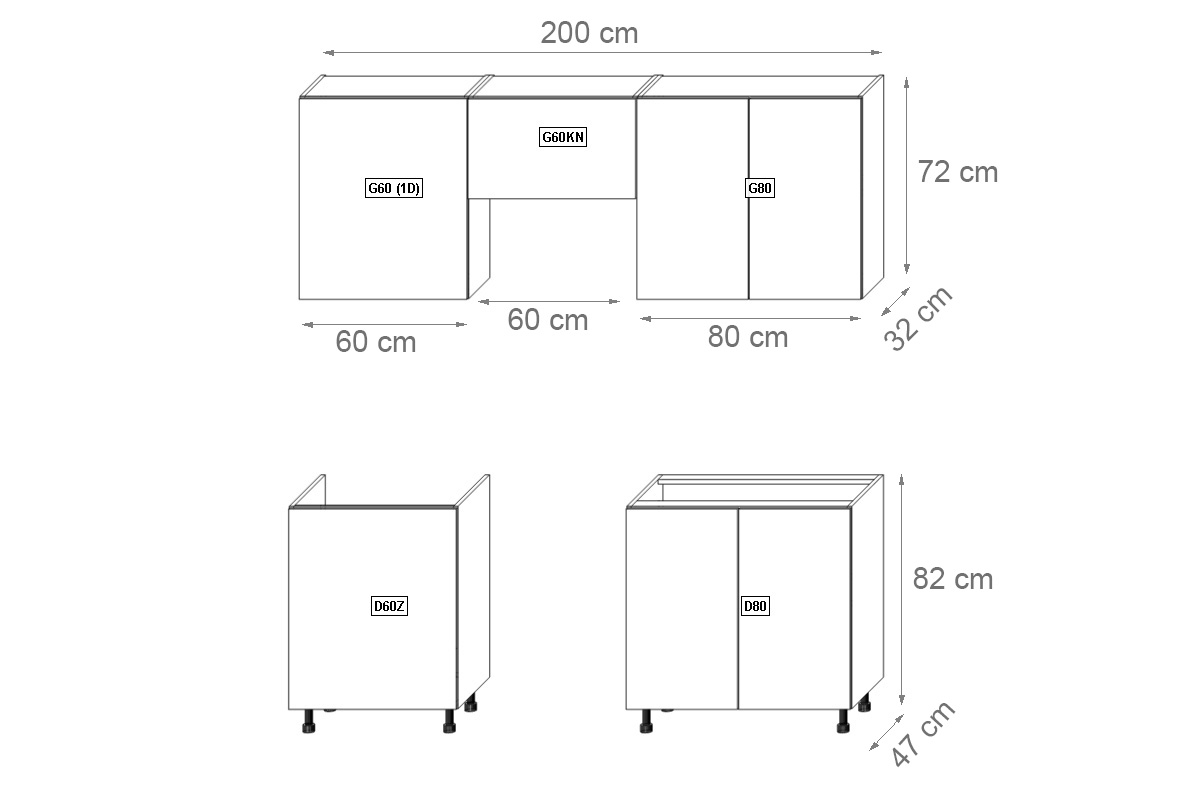 Komplet nábytku kuchynského Langen 200cm - Dub artisan / grey Komplet nábytku kuchynského Langen 200cm - Dub artisan / grey