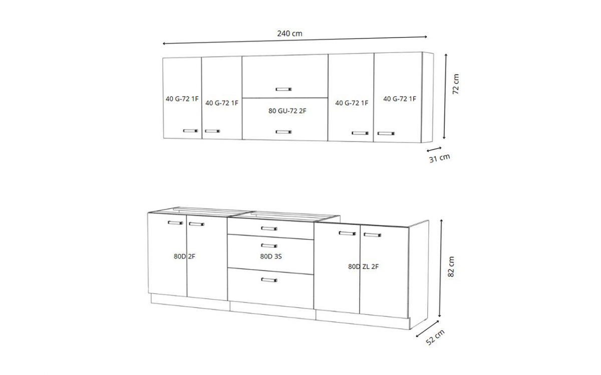 Komplet nábytku kuchynského Laon 240cm - Krémový lesk Komplet nábytku kuchynského Laon 240cm - Krémový lesk