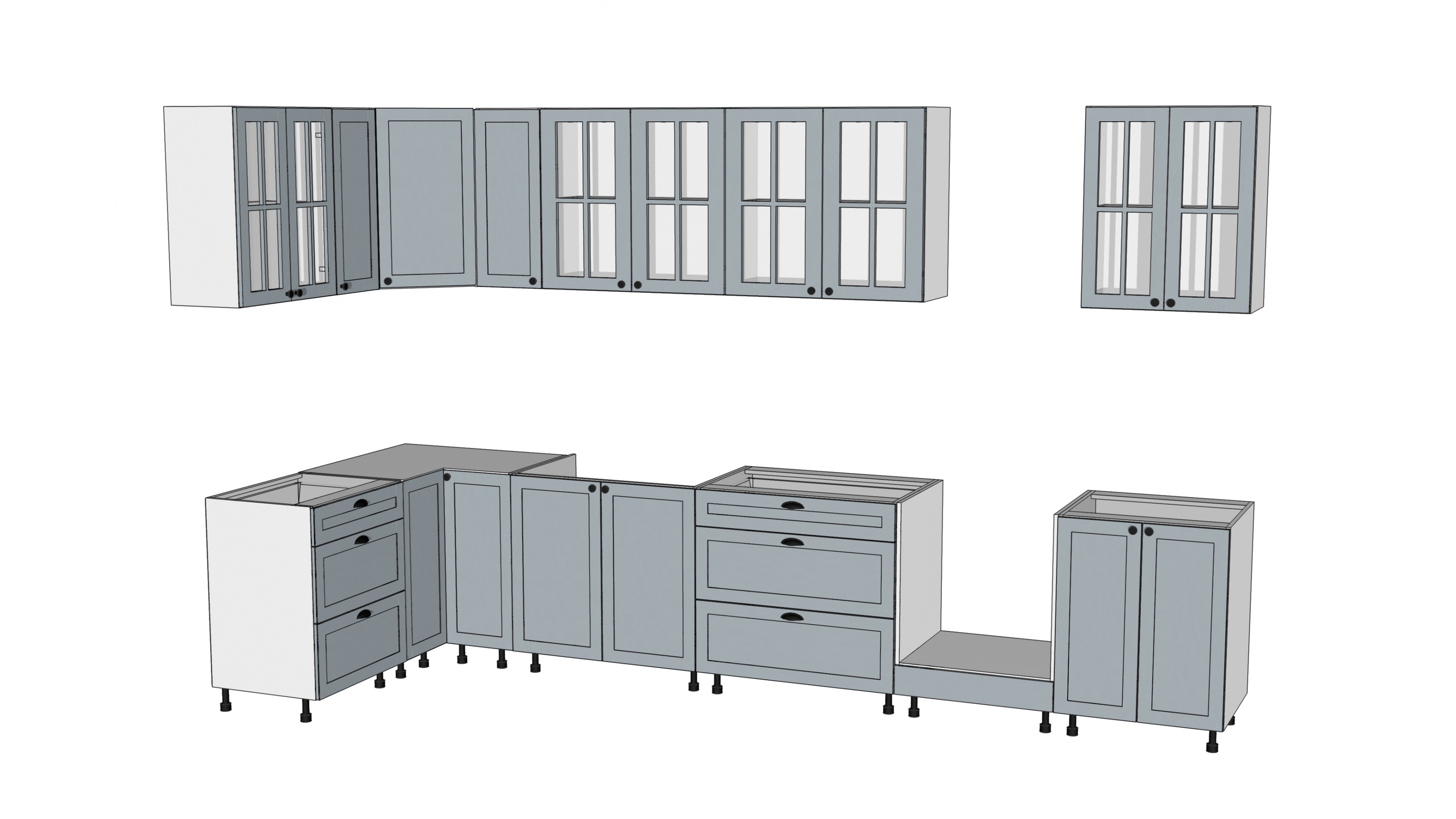 Komplet nábytku kuchennych Linea 150x370cm - šedá grey - Omezená nabídka Komplet nábytku kuchennych Linea 150x370cm - šedá grey