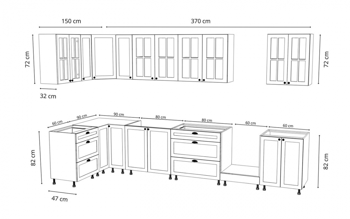 Komplet nábytku kuchennych Linea 150x370cm - šedá grey - Omezená nabídka Komplet nábytku kuchennych Linea 150x370cm - šedá grey