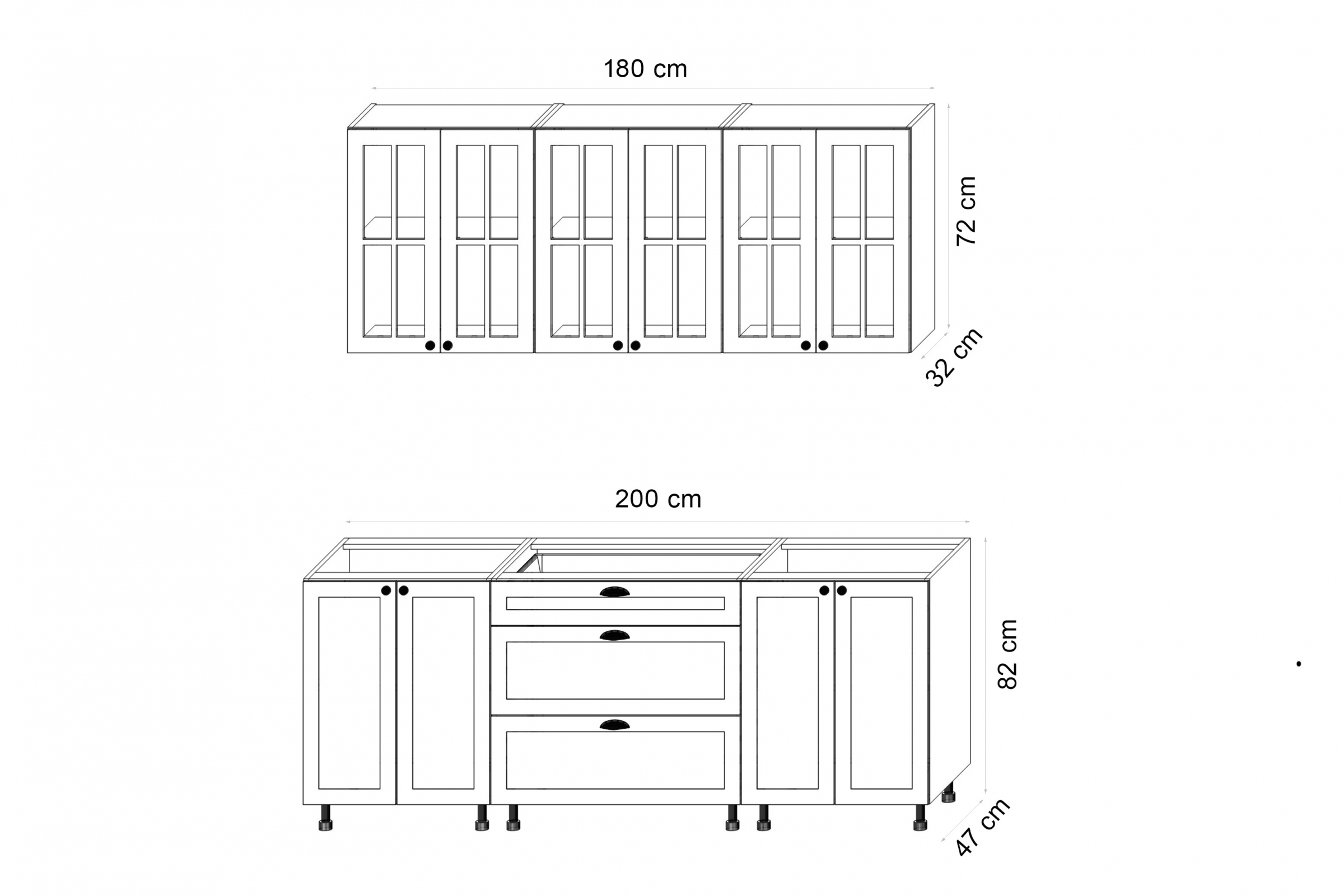 Komplet nábytku kuchennych Linea 200cm - šedá grey Komplet nábytku kuchennych Linea 200cm - šedá grey