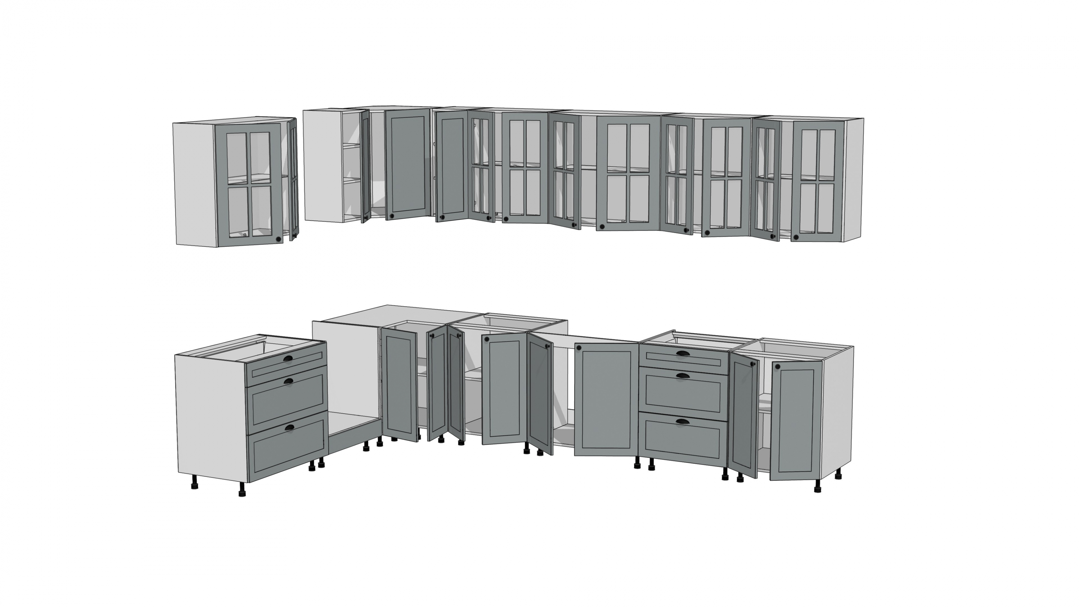 Komplet nábytku kuchennych Linea 230x350cm - šedá grey - Omezená nabídka Komplet nábytku kuchennych Linea 210x350cm - šedá grey