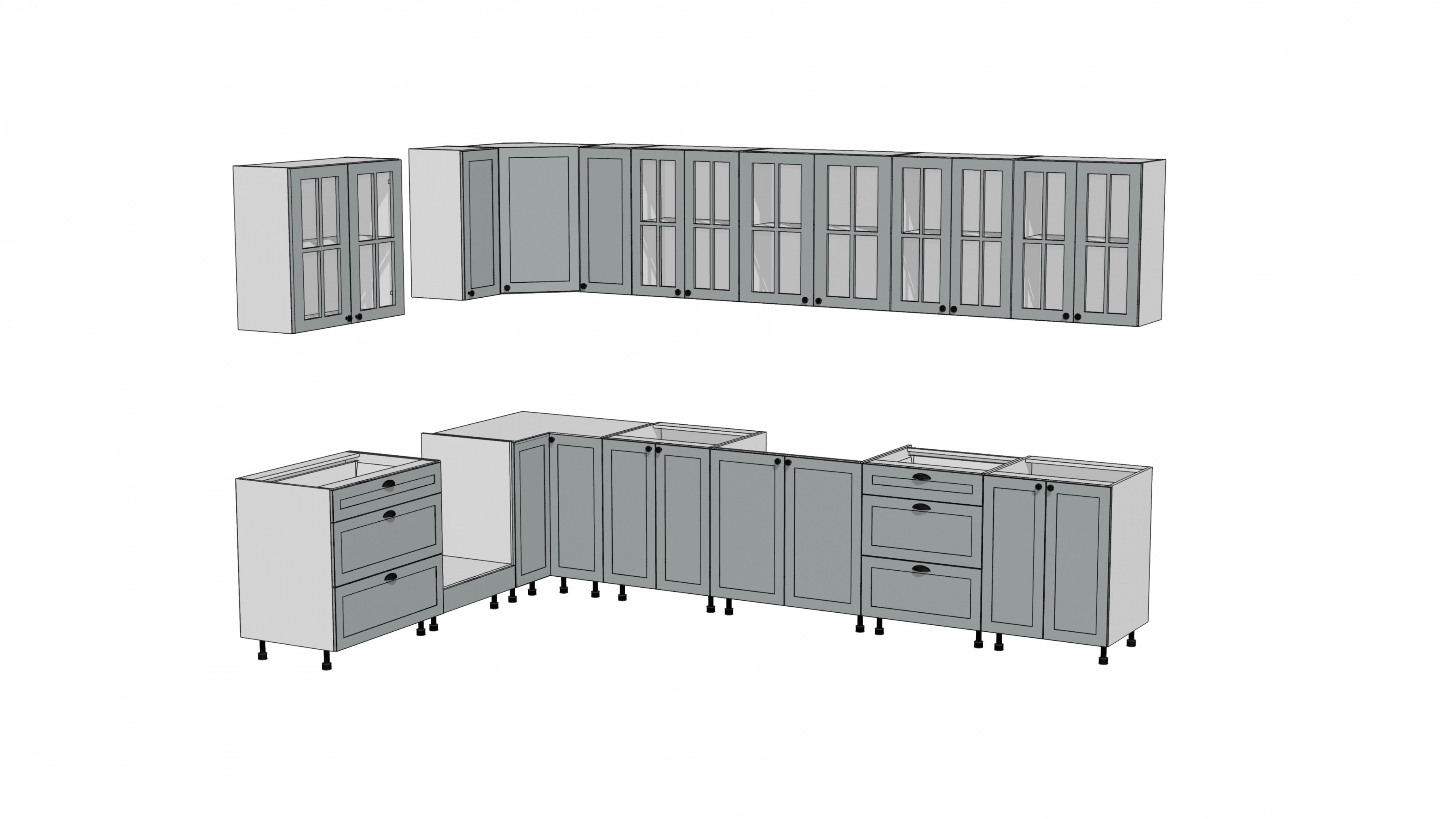 Komplet nábytku kuchennych Linea 230x350cm - šedá grey - Omezená nabídka Komplet nábytku kuchennych Linea 210x350cm - šedá grey