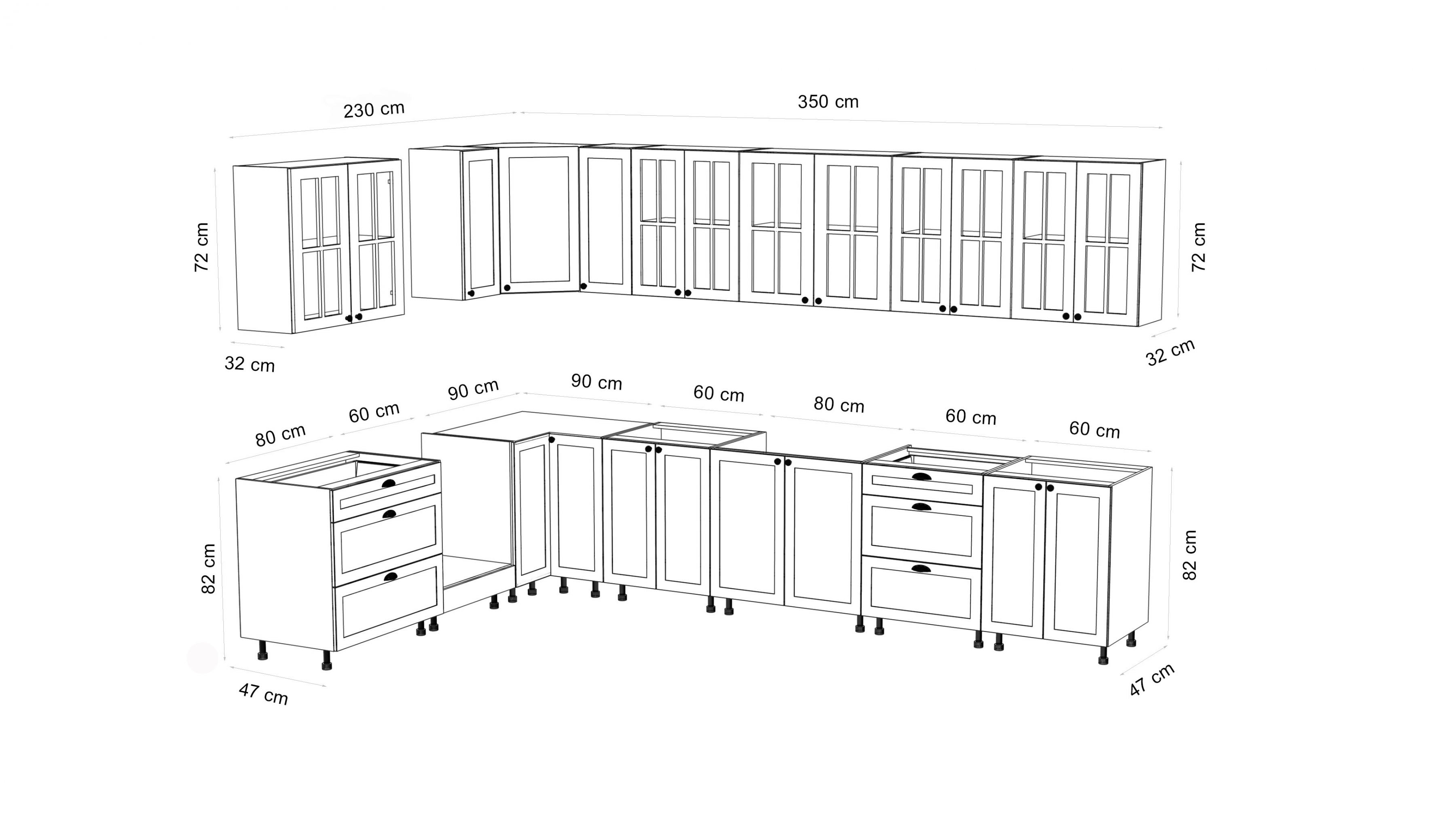 Komplet nábytku kuchennych Linea 230x350cm - šedá grey - Omezená nabídka Komplet nábytku kuchennych Linea 230x350cm - šedá grey