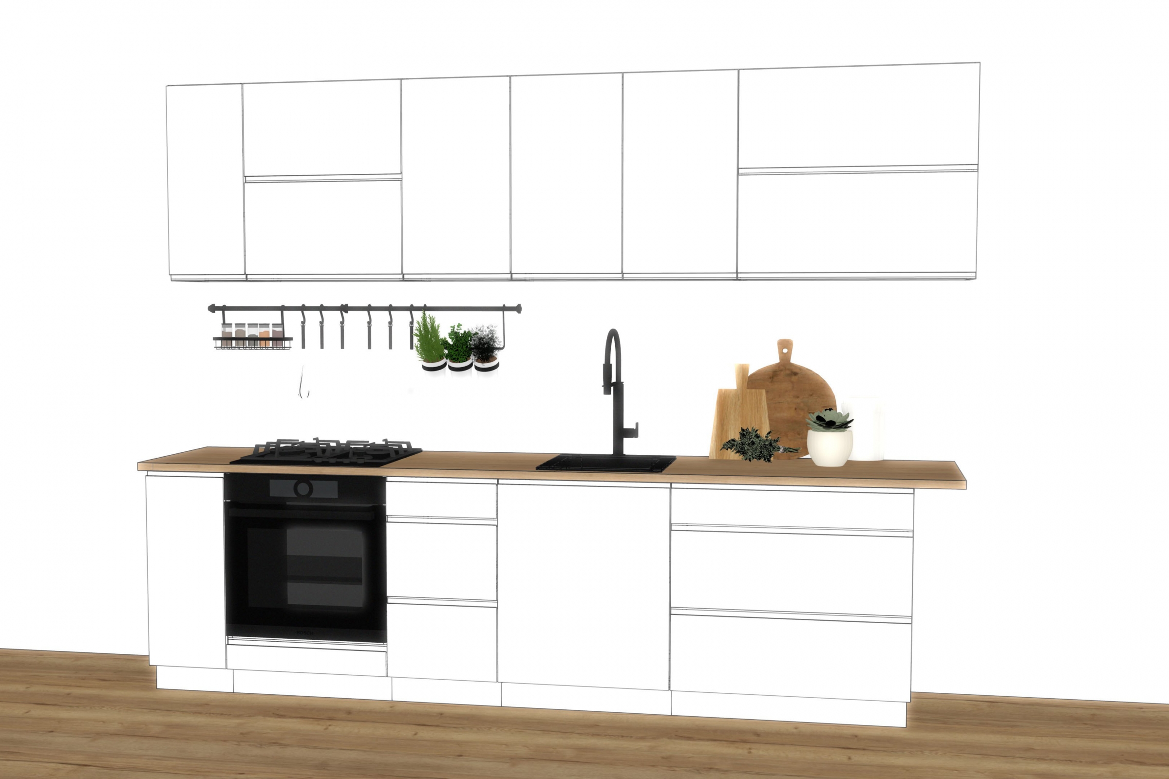 Kuchynská zostava Livia 290 cm - biely mat - Koncovka Série Komplet nábytku kuchynského Livia 290cm - biely mat - Koncovka Série